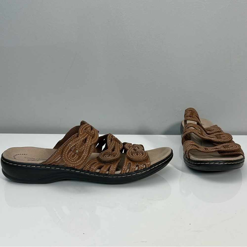 Clarks Leisa Faye Tan Brown Leather Sandals Size 9.5